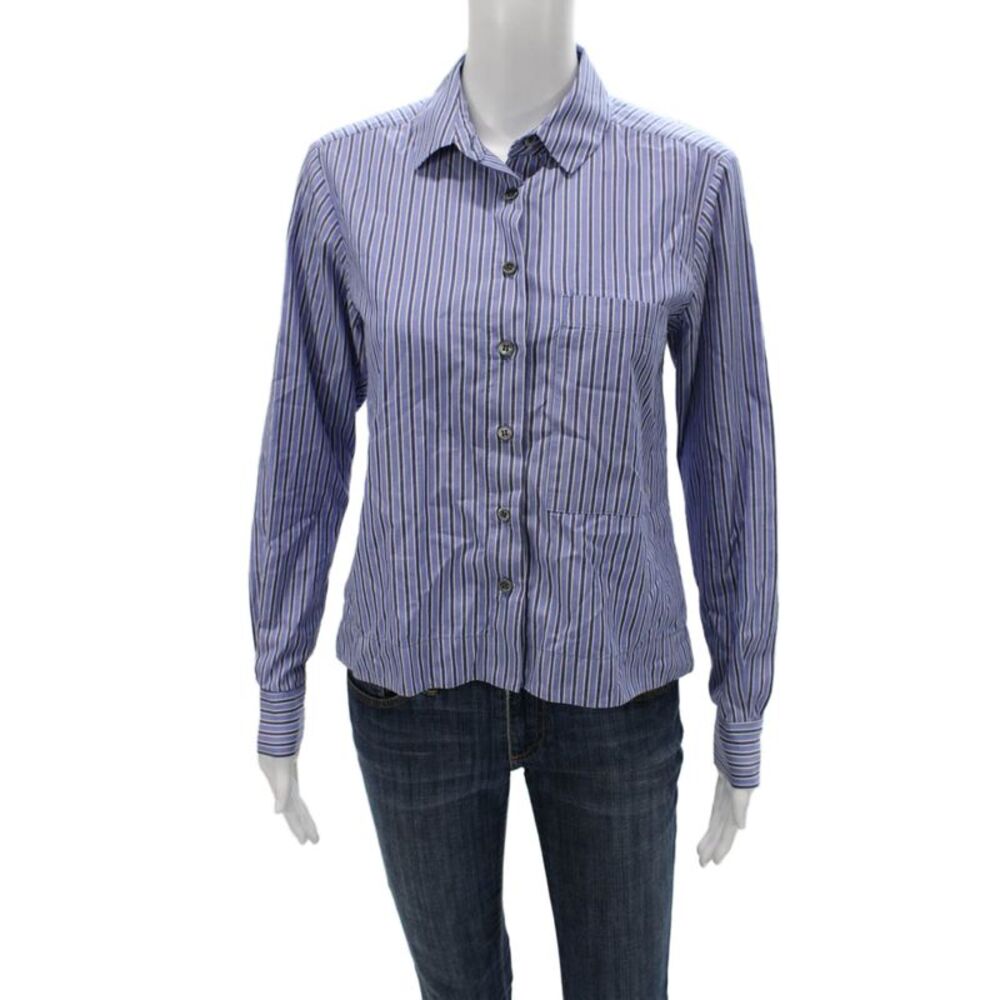 Mona Thalheimer Women Blue Striped Collared Button-Up Size XS